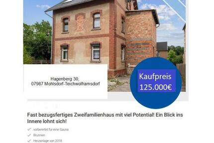 Haus Mohlsdorf-Teichwolframsdorf Teichwolframsdorf - 8 Zimmer, 250 m&sup2;, 125.000&euro; | Angebot:25591497