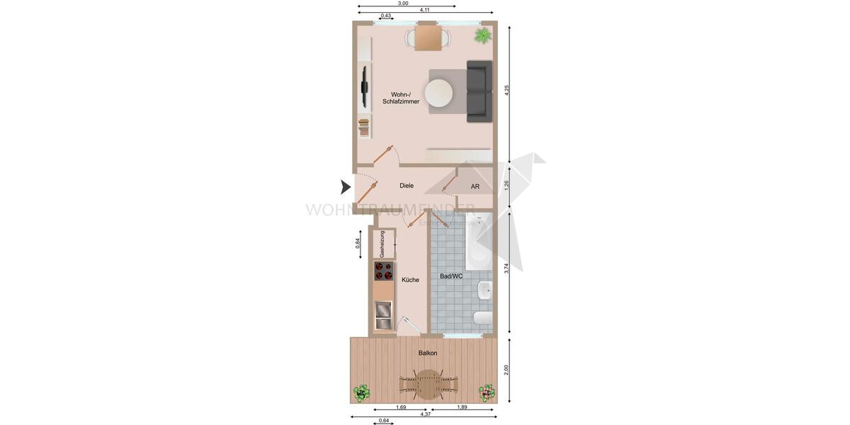 Erdgeschoßwohnung Zwickau - 1 Zimmer, 40 m&sup2;, 280&euro; | Angebot:25510932