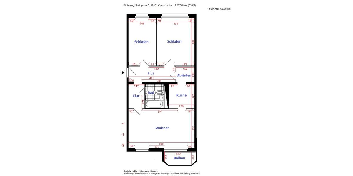 Etagenwohnung Crimmitschau - 3 Zimmer, 69 m&sup2;, 469&euro; | Angebot:23040587