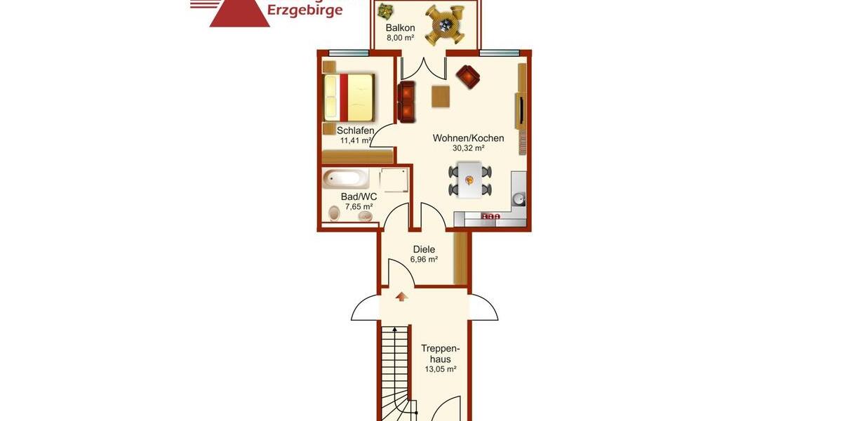Etagenwohnung Grünhain-Beierfeld Beierfeld - 2 Zimmer, 61 m&sup2;, 675&euro; | Angebot:25540938