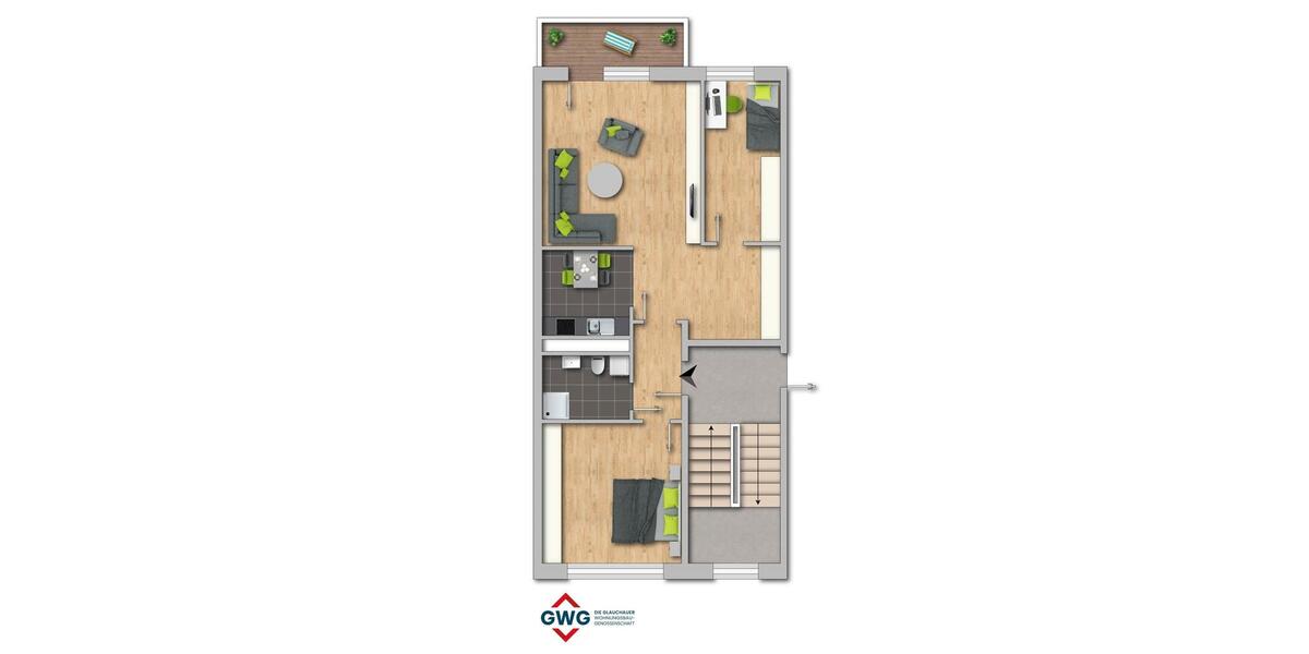 Etagenwohnung Glauchau - 3 Zimmer, 55 m&sup2;, 365&euro; | Angebot:26253909