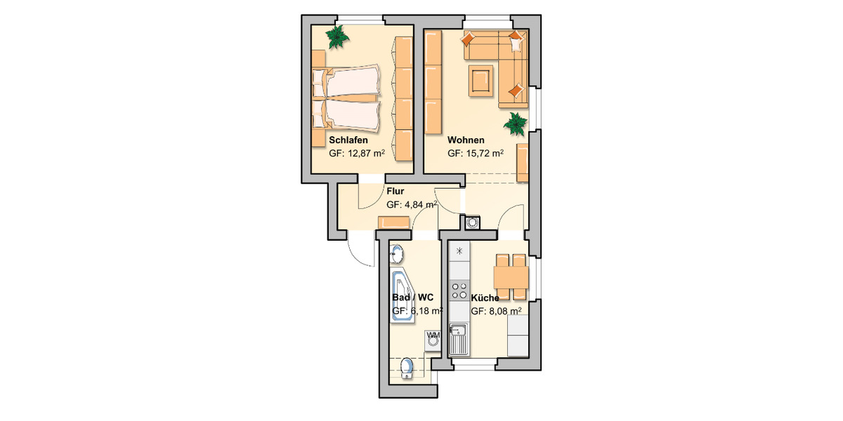 Etagenwohnung Werdau - 2 Zimmer, 47 m&sup2;, 288&euro; | Angebot:24953426
