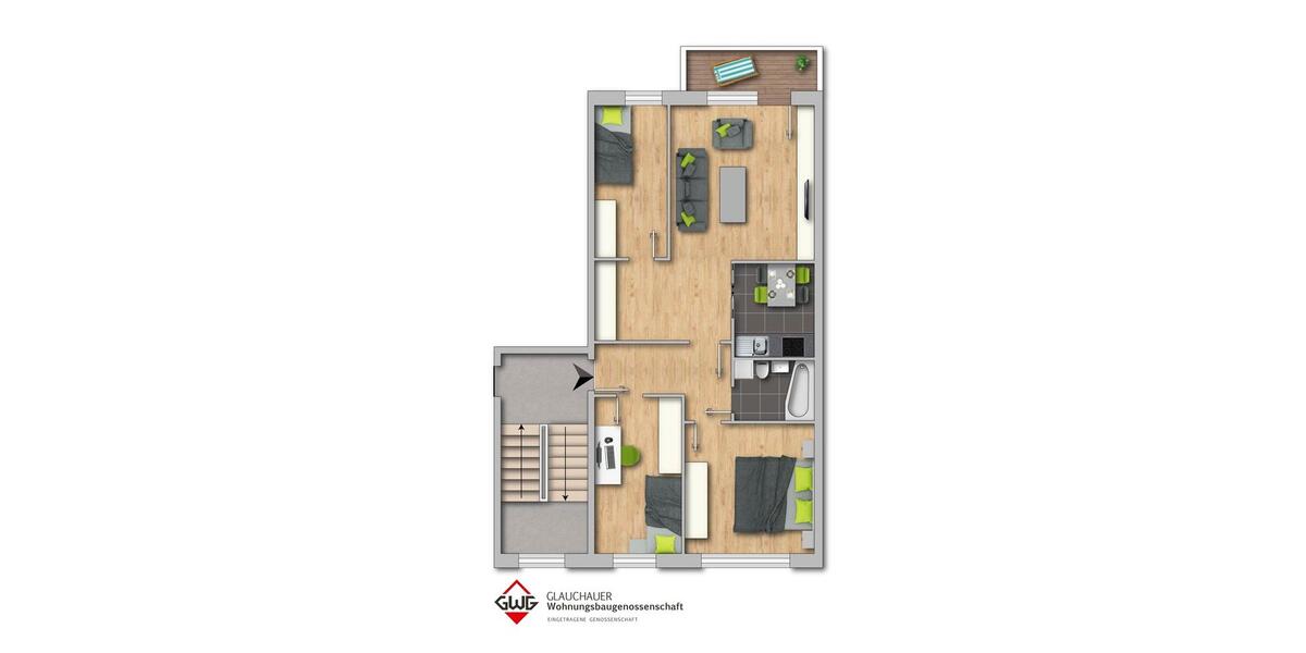 Etagenwohnung Glauchau - 4 Zimmer, 67 m&sup2;, 440&euro; | Angebot:25591473