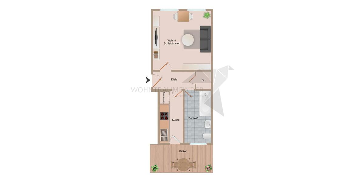 Etagenwohnung Zwickau - 1 Zimmer, 44 m&sup2;, 269&euro; | Angebot:25892671