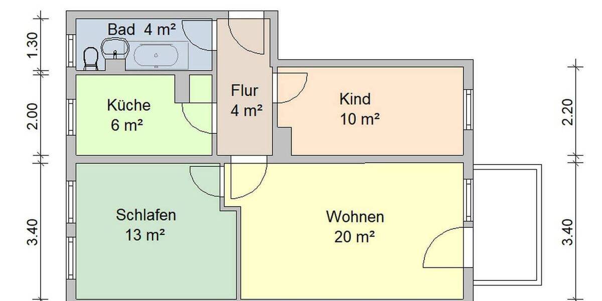 Etagenwohnung Zwickau Eckersbach - 3 Zimmer, 59 m&sup2;, 413&euro; | Angebot:25668560