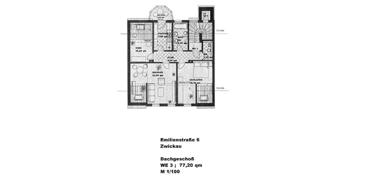 Dachgeschoßwohnung Zwickau - 3 Zimmer, 77 m&sup2;, 460&euro; | Angebot:26676969
