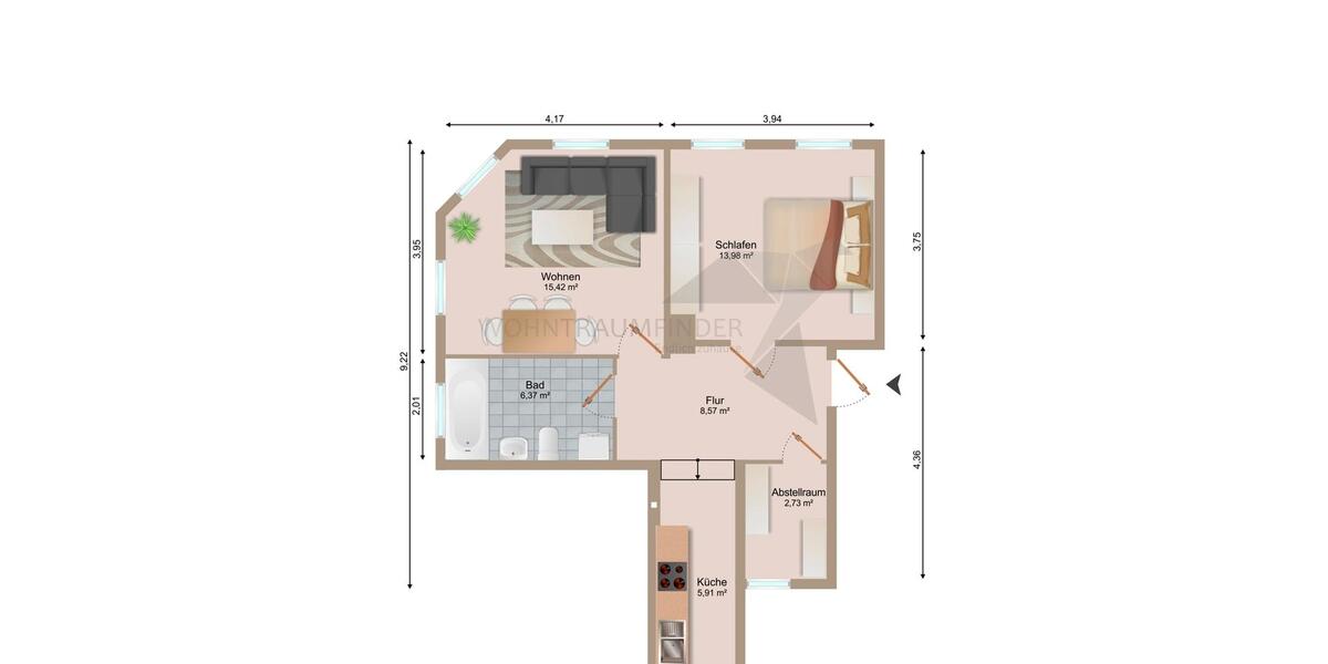 Etagenwohnung Zwickau - 2 Zimmer, 63 m&sup2;, 379&euro; | Angebot:19739814
