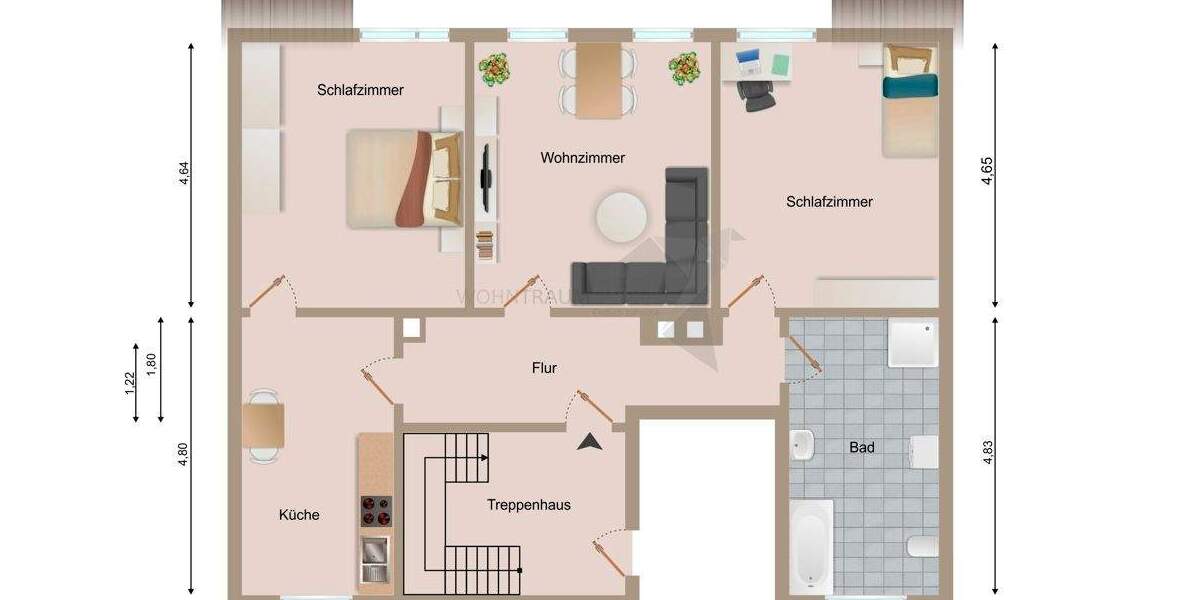 Etagenwohnung Zwickau Bahnhofsvorstadt - 3 Zimmer, 90 m&sup2;, 499&euro; | Angebot:25681350