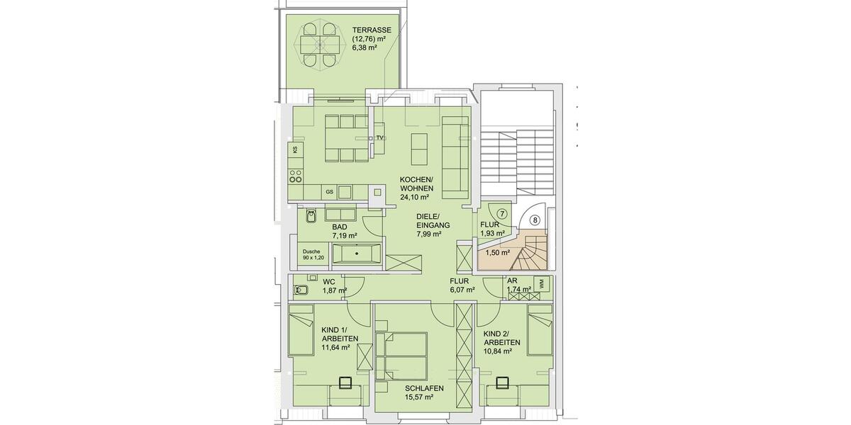 Dachgeschoßwohnung Zwickau Zwickau-Nord - 4 Zimmer, 95 m&sup2;, 955&euro; | Angebot:23768171