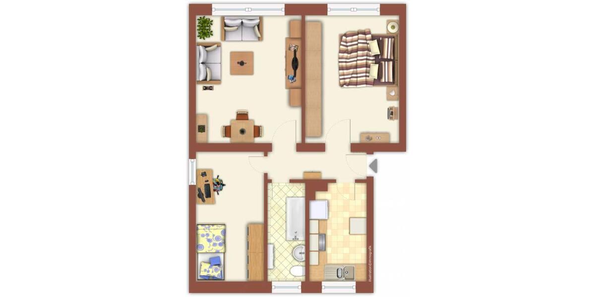 Etagenwohnung Limbach-Oberfrohna Oberfrohna - 3 Zimmer, 58 m&sup2;, 330&euro; | Angebot:25249799