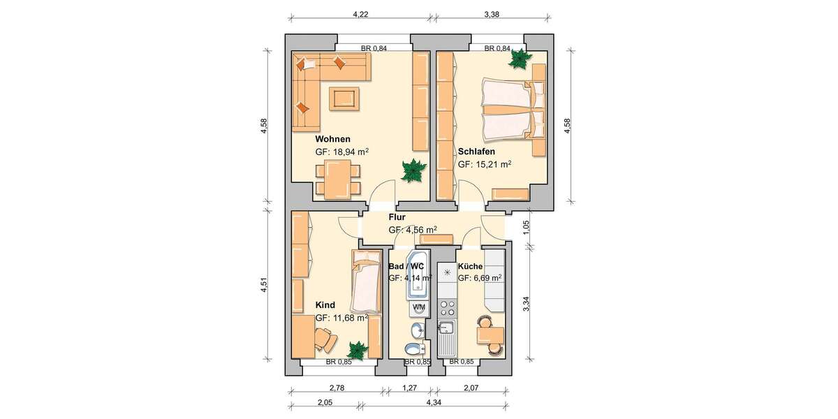 Etagenwohnung Werdau Werdau, Stadt - 3 Zimmer, 59 m&sup2;, 324&euro; | Angebot:17842334
