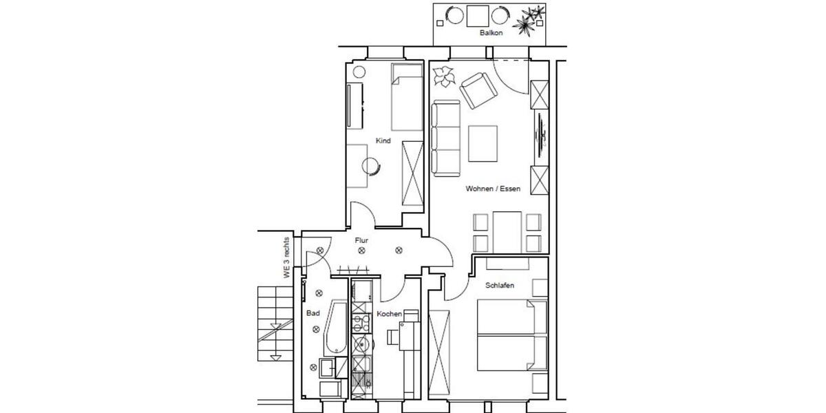 Etagenwohnung Glauchau - 3 Zimmer, 60 m&sup2;, 340&euro; | Angebot:23807496