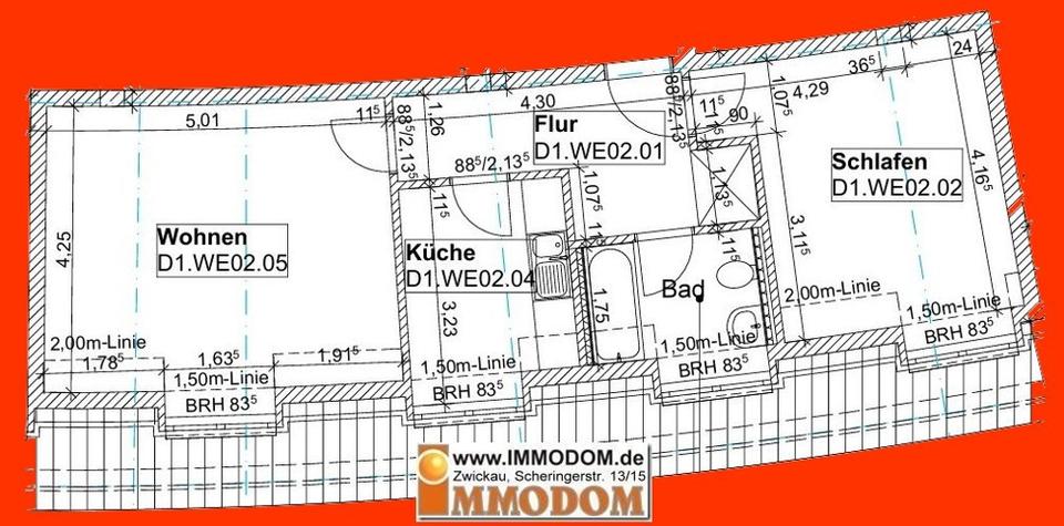 Dachgeschoßwohnung Zwickau - 2 Zimmer, 61 m&sup2;, 370&euro; | Angebot:21113462