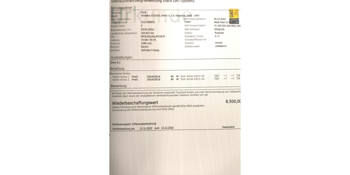 Ford Streetka 105.000 km 8.000 &euro; Oberlungwitz 09353