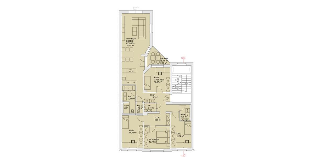 Etagenwohnung Zwickau Zwickau-Nord - 5 Zimmer, 128 m&sup2;, 1.110&euro; | Angebot:23768754