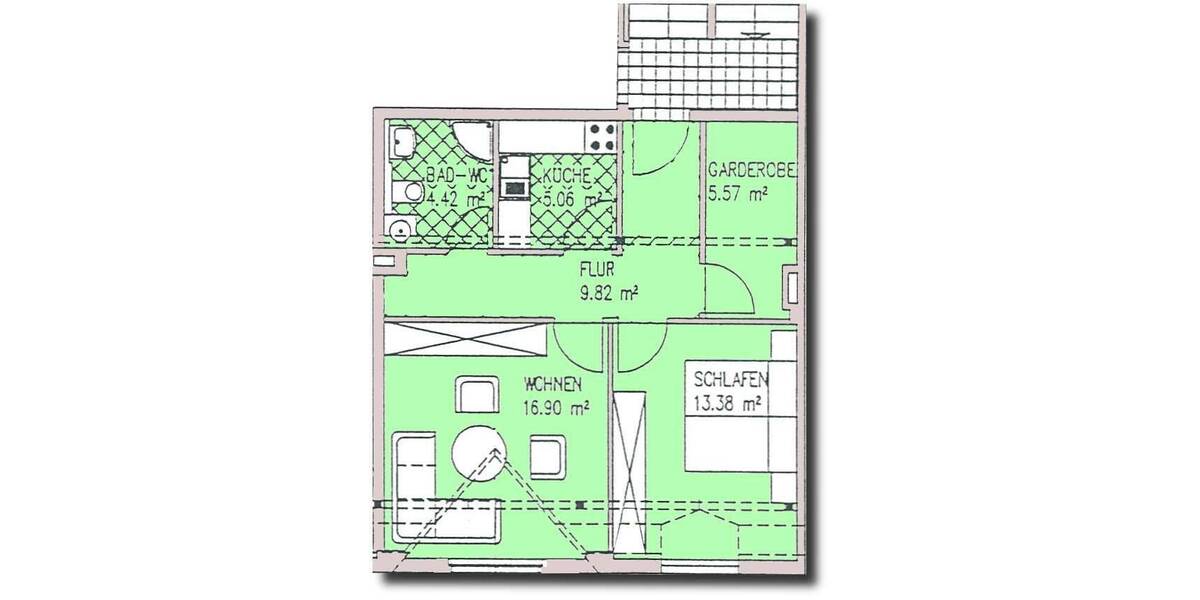 Etagenwohnung Zwickau Innenstadt - 2 Zimmer, 55 m&sup2;, 360&euro; | Angebot:25747138