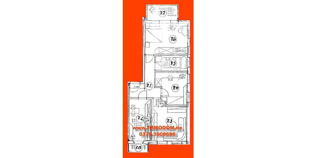 Dachgeschoßwohnung Zwickau Zwickau-West - 3 Zimmer, 73 m&sup2;, 420&euro; | Angebot:25713787