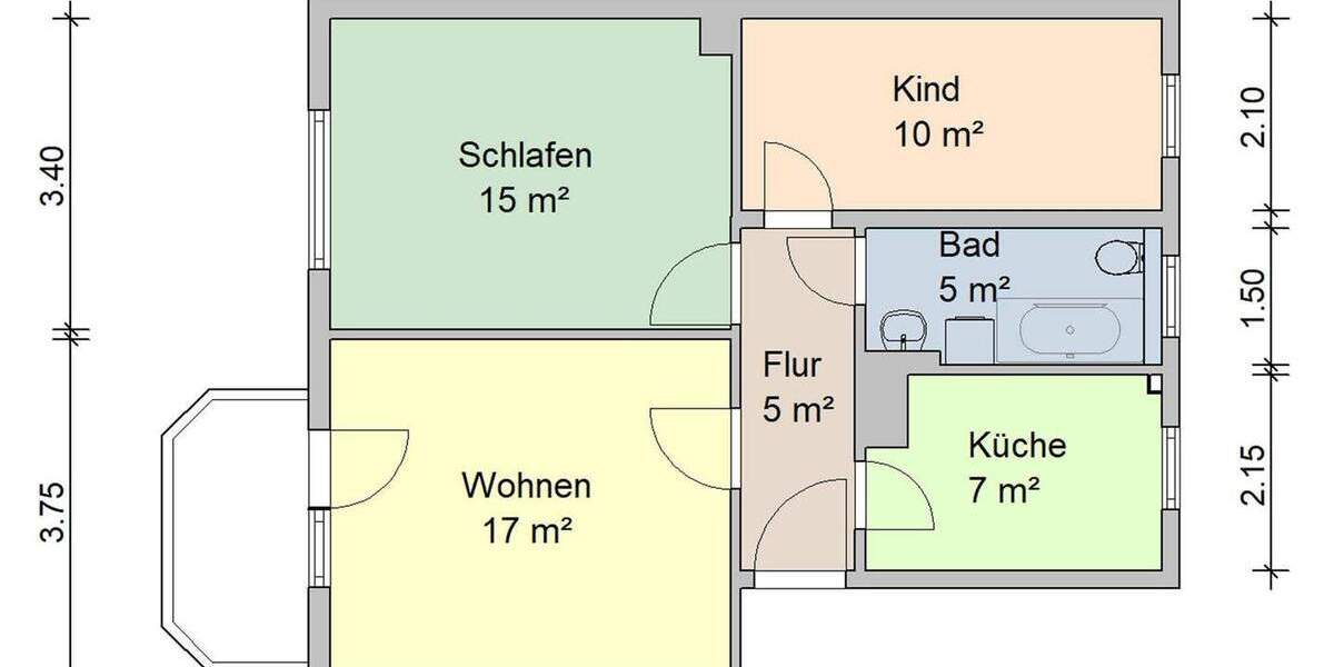 Etagenwohnung Zwickau Weißenborn - 3 Zimmer, 61 m&sup2;, 476&euro; | Angebot:25771302