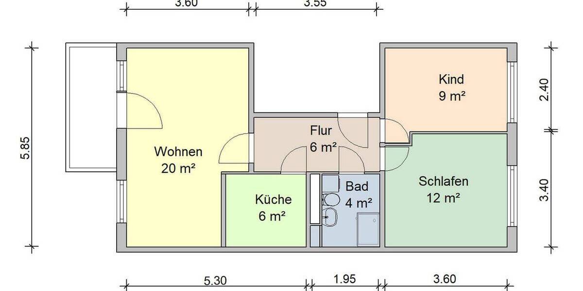 Etagenwohnung Zwickau Eckersbach - 3 Zimmer, 59 m&sup2;, 325&euro; | Angebot:25668563