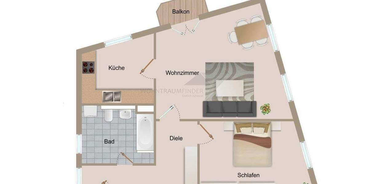 Etagenwohnung Zwickau Innenstadt - 2 Zimmer, 61 m&sup2;, 389&euro; | Angebot:25681450