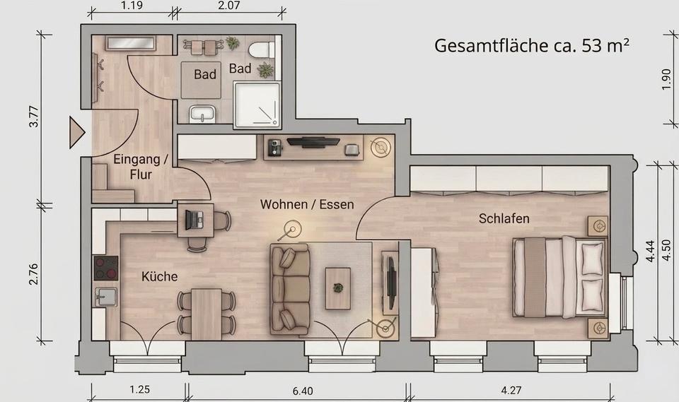 Etagenwohnung Glauchau - 2 Zimmer, 53 m&sup2;, 69.900&euro; | Angebot:26538154