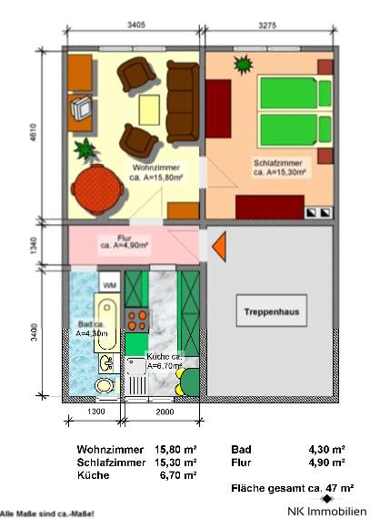 Etagenwohnung Limbach-Oberfrohna Oberfrohna - 2 Zimmer, 47 m&sup2;, 306&euro; | Angebot:25945630