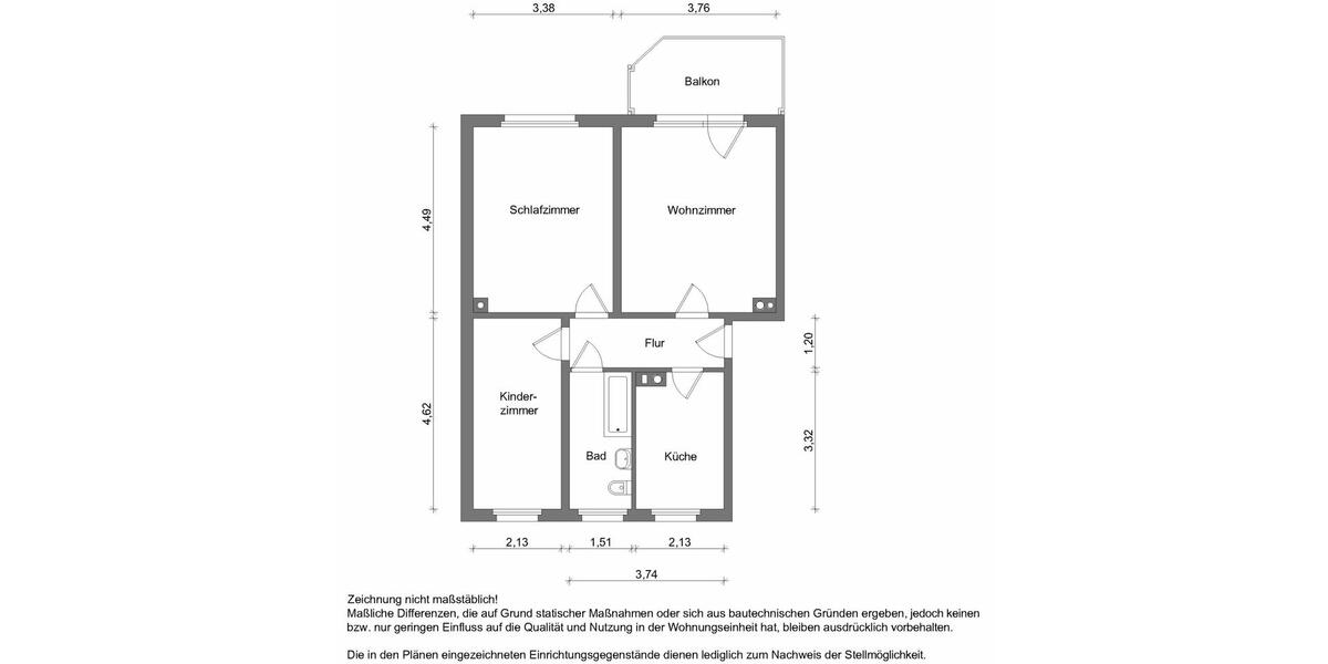Etagenwohnung Zwickau Zwickau-West - 3 Zimmer, 59 m&sup2;, 396&euro; | Angebot:23333831