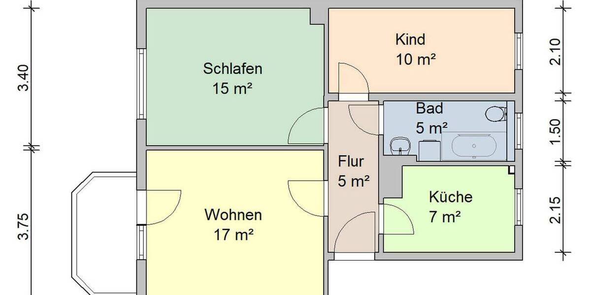 Etagenwohnung Zwickau Weißenborn - 3 Zimmer, 61 m&sup2;, 476&euro; | Angebot:25771302