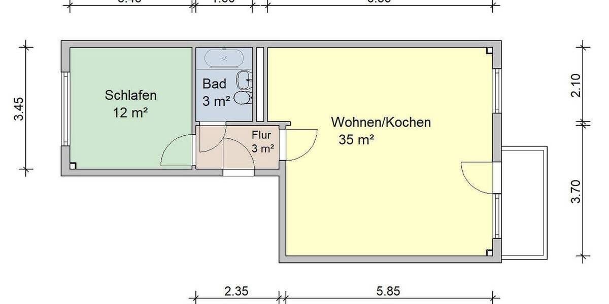 Etagenwohnung Zwickau Eckersbach - 2 Zimmer, 55 m&sup2;, 303&euro; | Angebot:25676707