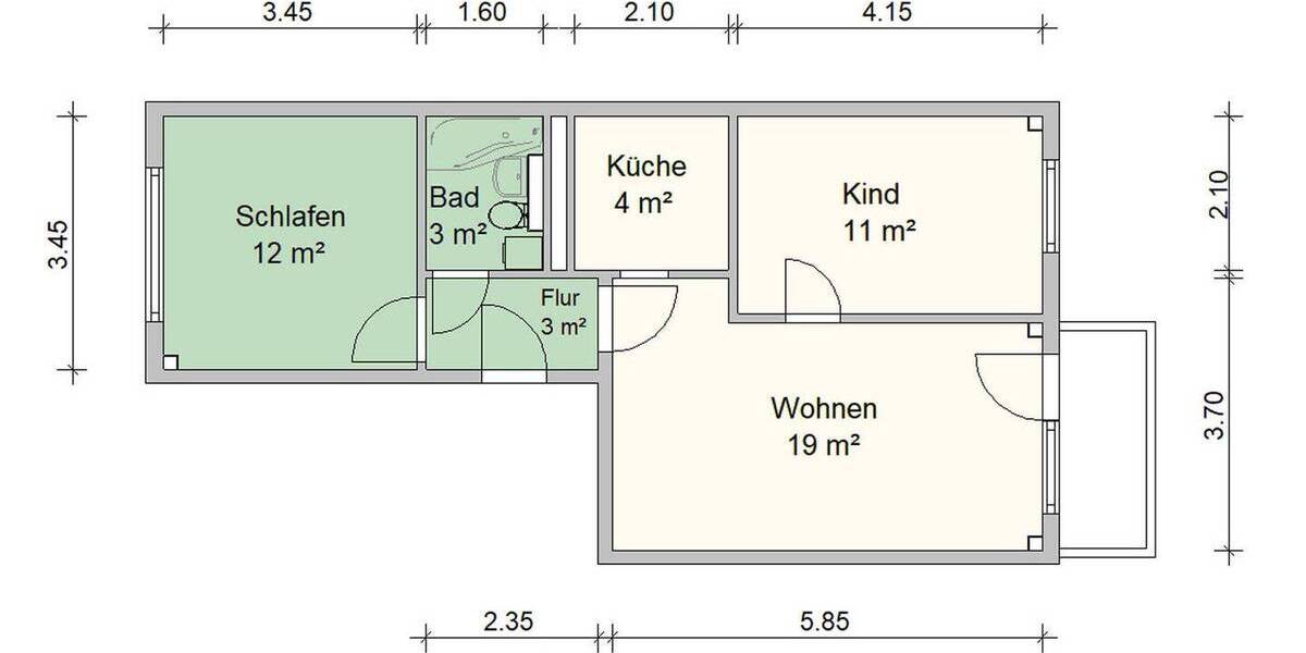Etagenwohnung Zwickau Eckersbach - 3 Zimmer, 55 m&sup2;, 330&euro; | Angebot:25733945