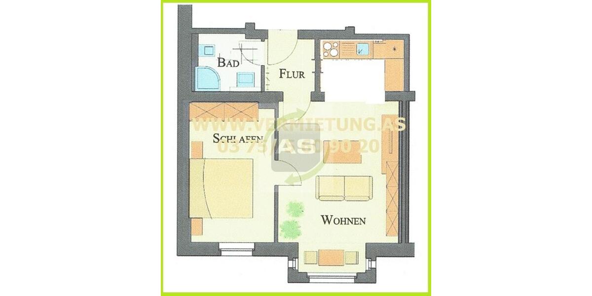 Erdgeschoßwohnung Zwickau Zwickau-Nord - 2 Zimmer, 38 m&sup2;, 285&euro; | Angebot:26587857