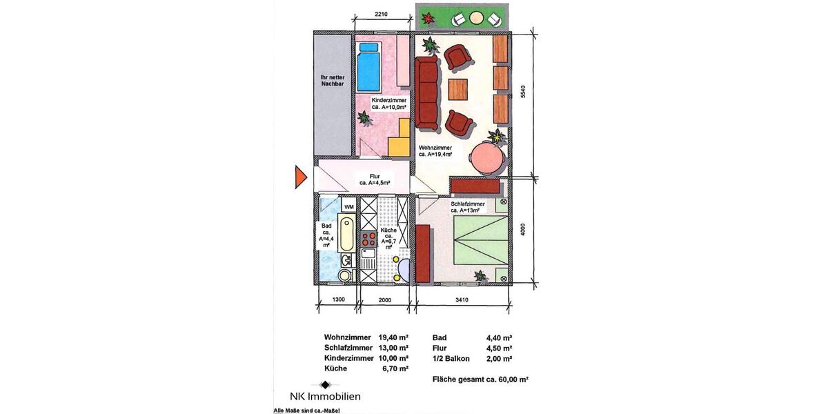 Etagenwohnung Limbach-Oberfrohna Oberfrohna - 3 Zimmer, 60 m&sup2;, 375&euro; | Angebot:26681014