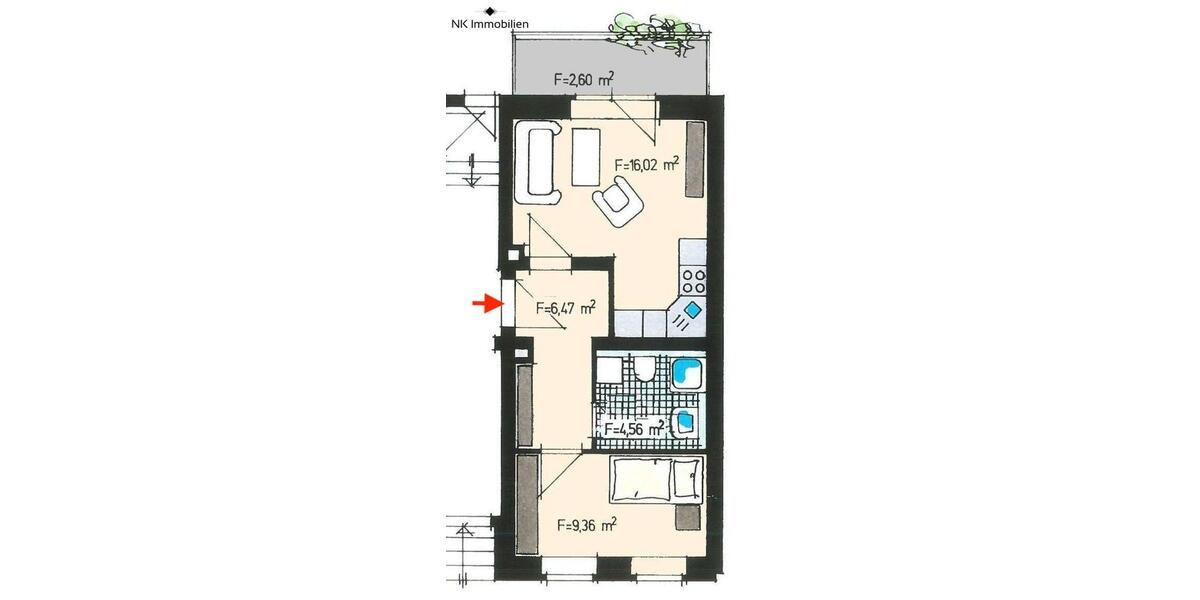 Terrassenwohnung Zwickau - 1.5 Zimmer, 39 m&sup2;, 275&euro; | Angebot:25945675