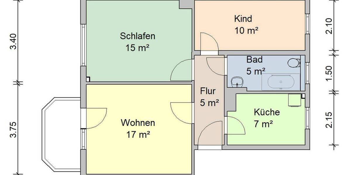 Etagenwohnung Zwickau Weißenborn - 3 Zimmer, 60 m&sup2;, 468&euro; | Angebot:25676720