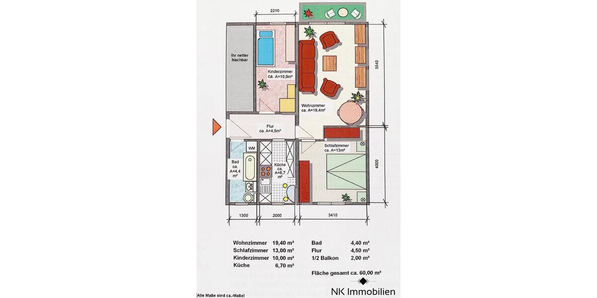 Etagenwohnung Limbach-Oberfrohna Oberfrohna - 3 Zimmer, 60 m&sup2;, 420&euro; | Angebot:25945643