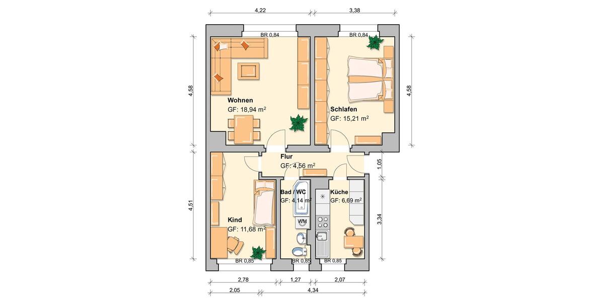 Etagenwohnung Werdau - 3 Zimmer, 59 m&sup2;, 295&euro; | Angebot:26006937