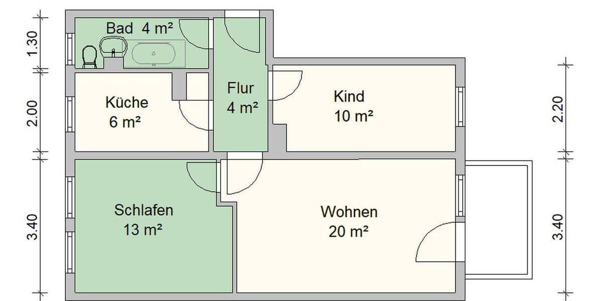 Etagenwohnung Zwickau Eckersbach - 3 Zimmer, 59 m&sup2;, 413&euro; | Angebot:25733942