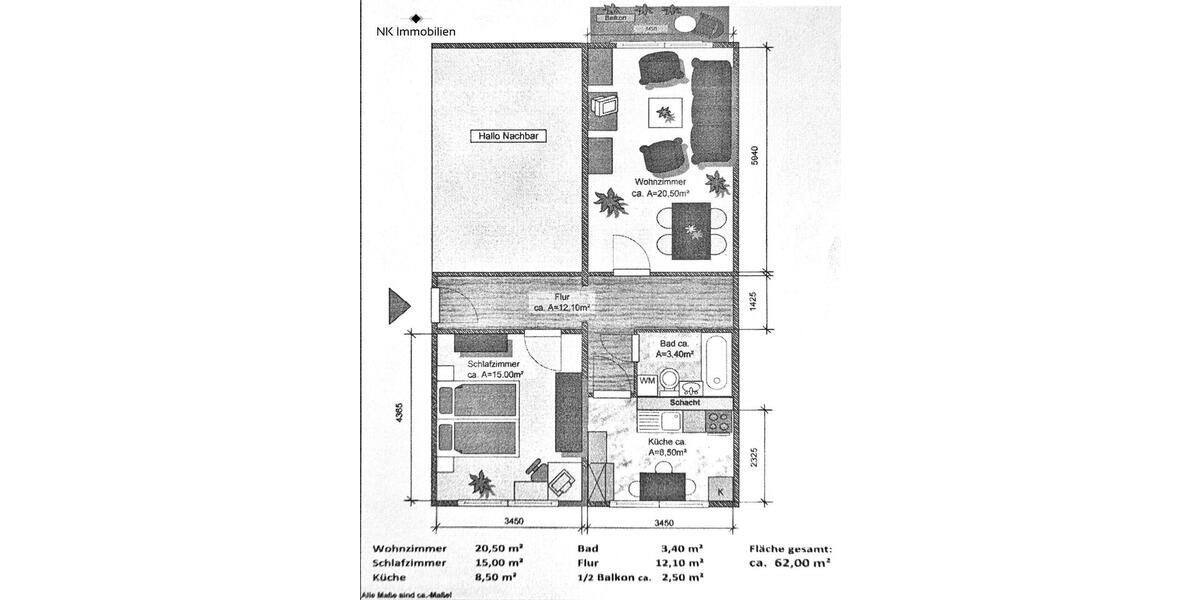 Etagenwohnung Limbach-Oberfrohna Oberfrohna - 2 Zimmer, 62 m&sup2;, 331&euro; | Angebot:25945662