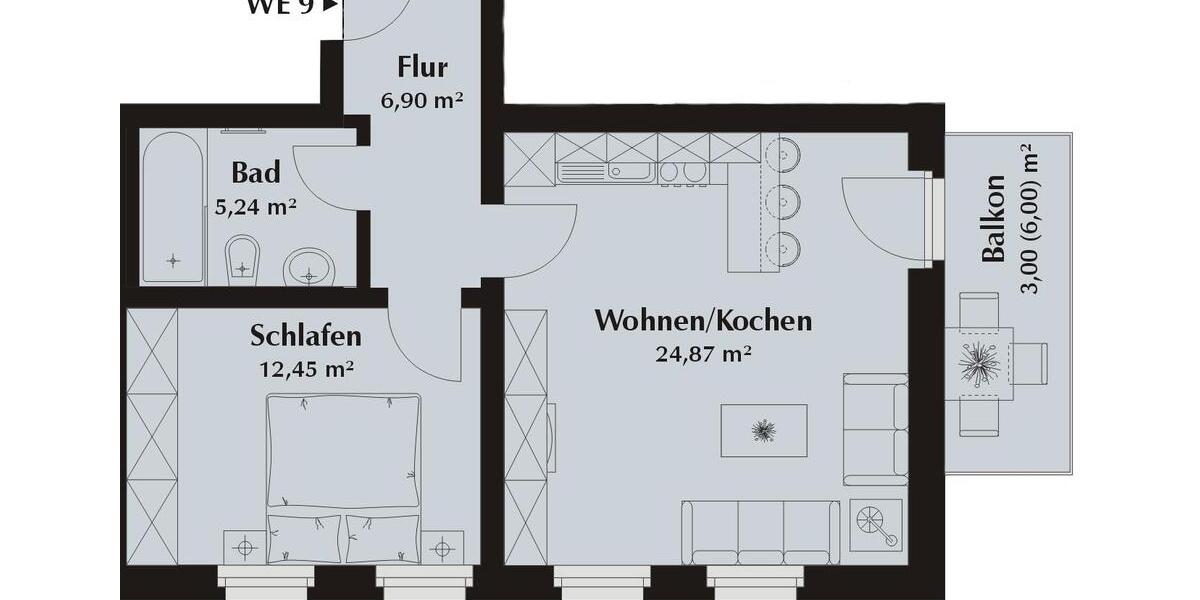 Etagenwohnung Zwickau Zwickau-Nord - 2 Zimmer, 52 m&sup2;, 295&euro; | Angebot:22052753