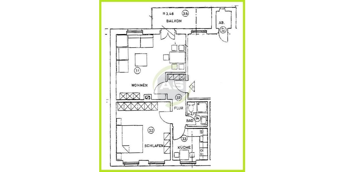 Etagenwohnung Zwickau Zwickau-West - 2 Zimmer, 57 m&sup2;, 345&euro; | Angebot:25654429
