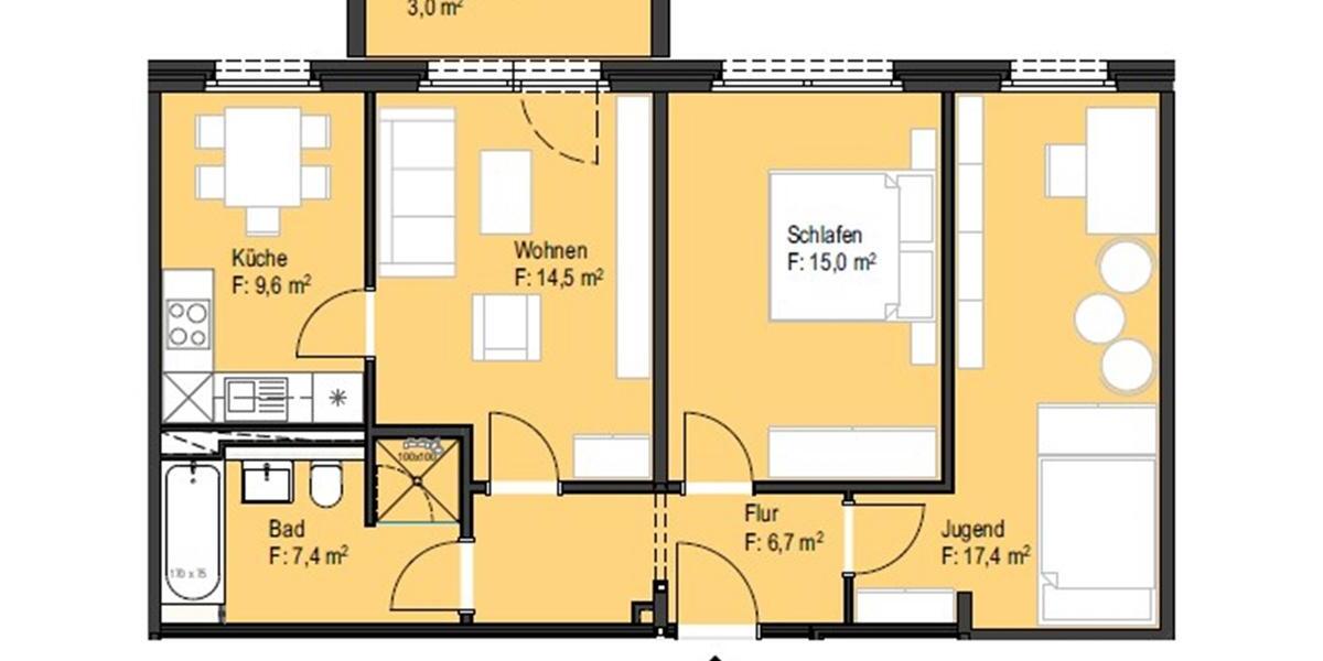 Etagenwohnung Lugau/Erzgebirge Erzgebirge - 3 Zimmer, 74 m&sup2;, 552&euro; | Angebot:20624888