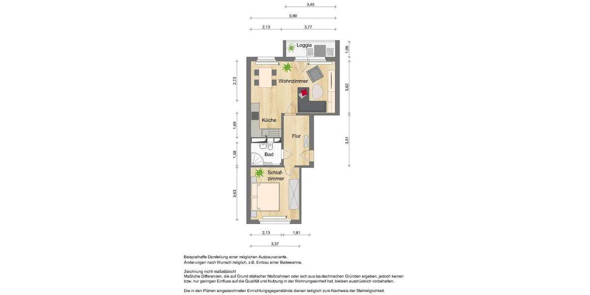 Etagenwohnung Zwickau Neuplanitz - 2 Zimmer, 50 m&sup2;, 335&euro; | Angebot:25939725