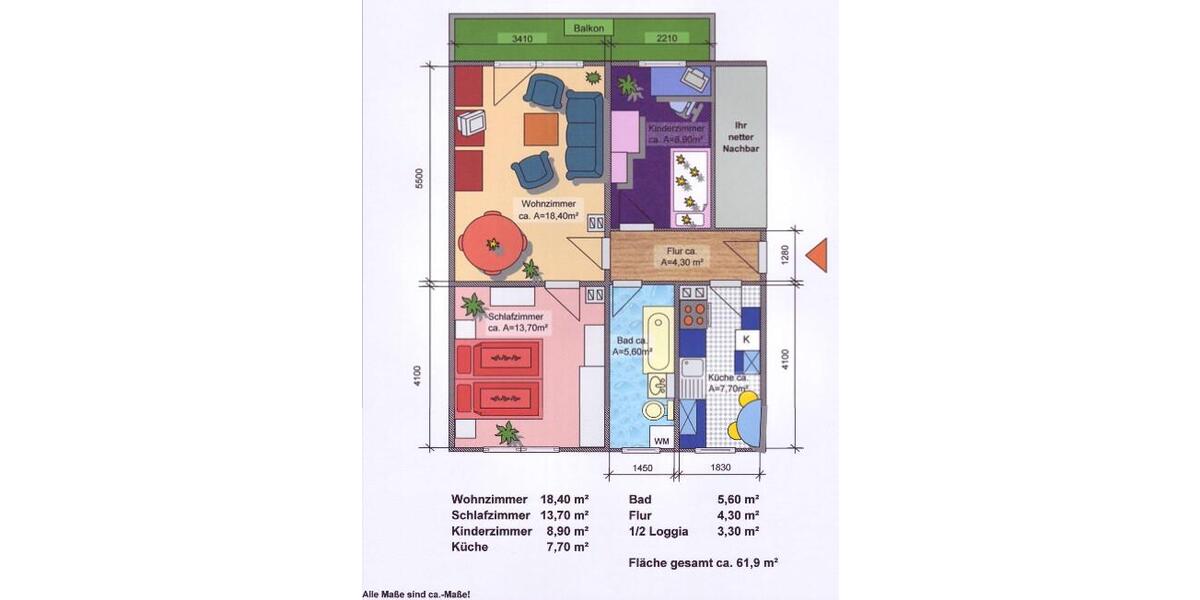 Etagenwohnung Limbach-Oberfrohna Oberfrohna - 3 Zimmer, 62 m&sup2;, 397&euro; | Angebot:25945708
