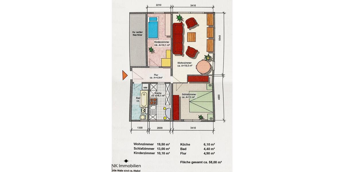 Etagenwohnung Limbach-Oberfrohna Oberfrohna - 3 Zimmer, 58 m&sup2;, 363&euro; | Angebot:26681015