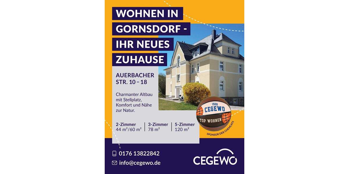 Etagenwohnung Gornsdorf - 2 Zimmer, 60 m&sup2;, 350&euro; | Angebot:25660628
