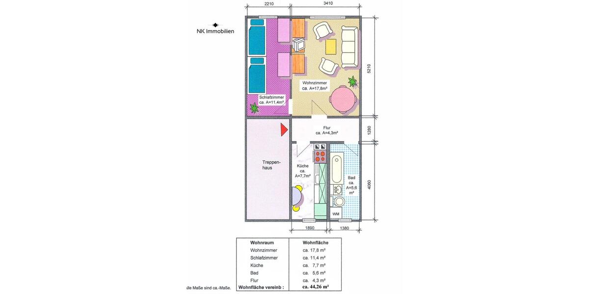 Etagenwohnung Limbach-Oberfrohna Oberfrohna - 2 Zimmer, 44 m&sup2;, 284&euro; | Angebot:25945685