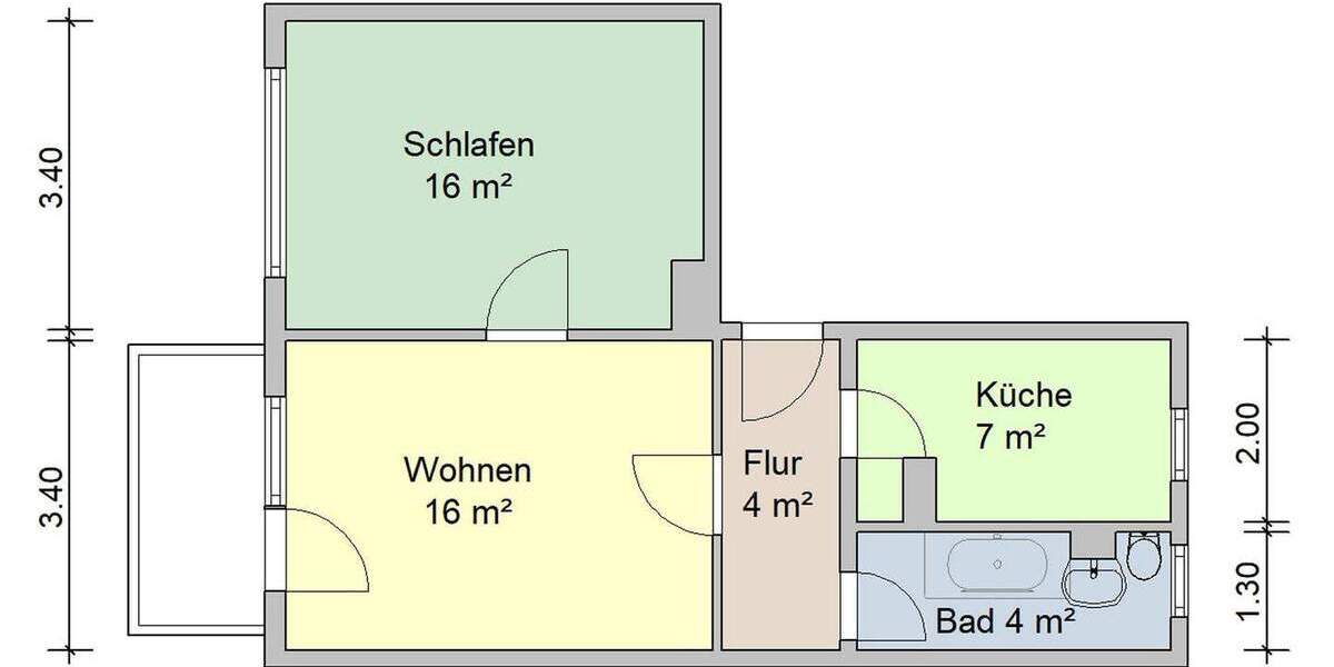 Etagenwohnung Zwickau Eckersbach - 2 Zimmer, 49 m&sup2;, 343&euro; | Angebot:25819039