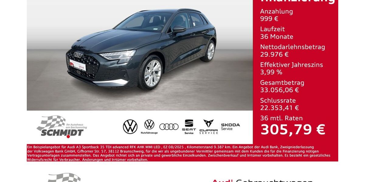 Audi A3 9.387 km 30.975 &euro; Bernsdorf 09337