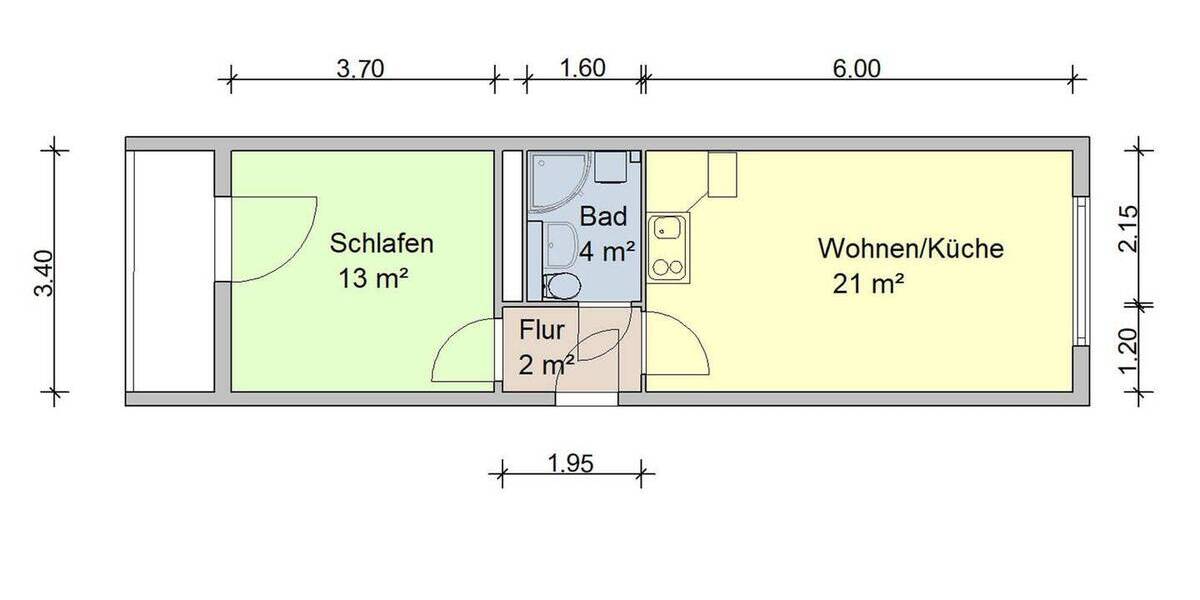Etagenwohnung Zwickau Eckersbach - 2 Zimmer, 41 m&sup2;, 226&euro; | Angebot:25676788