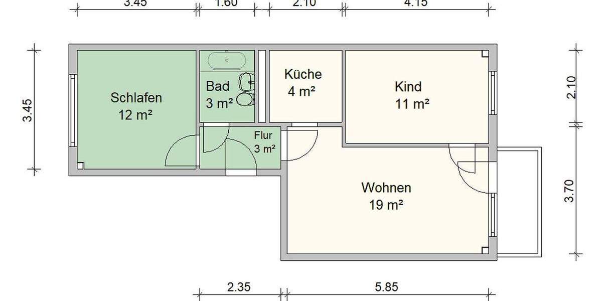 Etagenwohnung Zwickau Eckersbach - 3 Zimmer, 55 m&sup2;, 330&euro; | Angebot:25797222